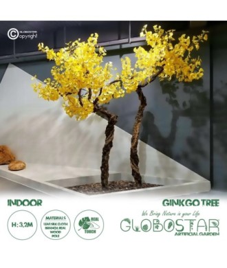 GloboStar® Artificial Garden GINKGO TWINS TREE 20187 Τεχνητό Διακοσμητικό Δέντρο Δίδυμα Γκίγκο Υ320cm